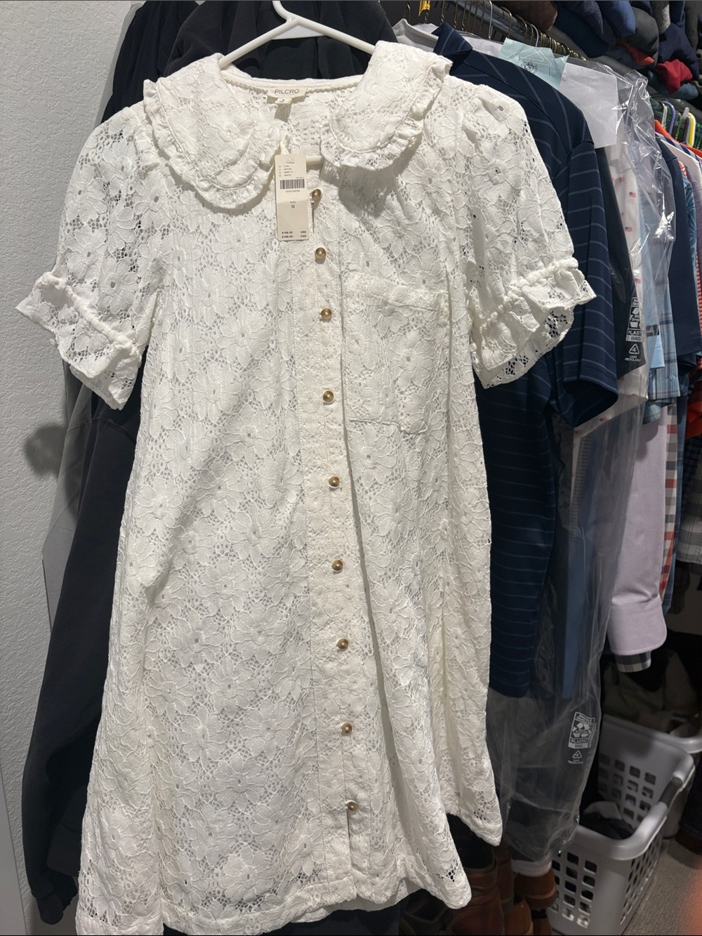 Pilcro White Lace Button-Front Dress with Peter Pan Collar